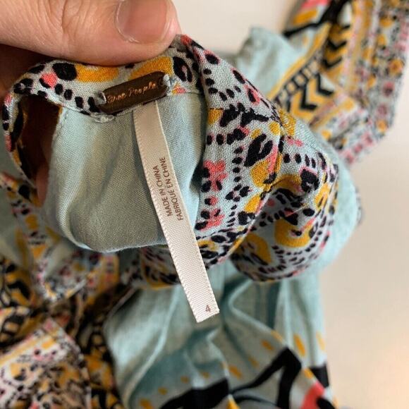 Free People Dress Womens 4 Multi Pleated Tegan Border Keyhole Bohemian Mini - Picture 14 of 16